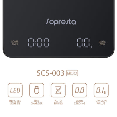 Sopresta Kaffe/Espresso vægt specifikationerSopresta Barista Precision Micro Kaffe/Espresso vægt - SCS-003 - Specifikationer