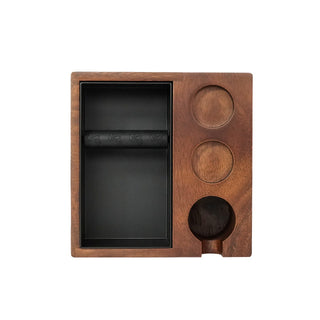 Sopresta Premium 58mm Alt-i-en Knock box og Tamping Station i Valnød i toppen