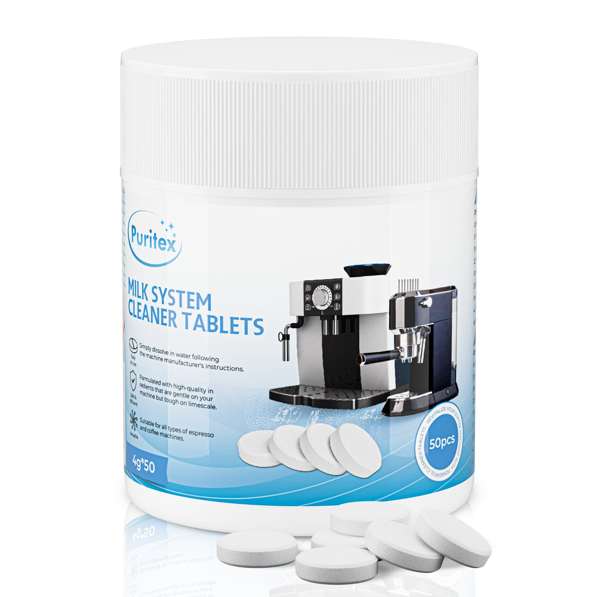 Puritex Mælkerensetabletter til Kaffe- og Espressomaskiner 50 stk.