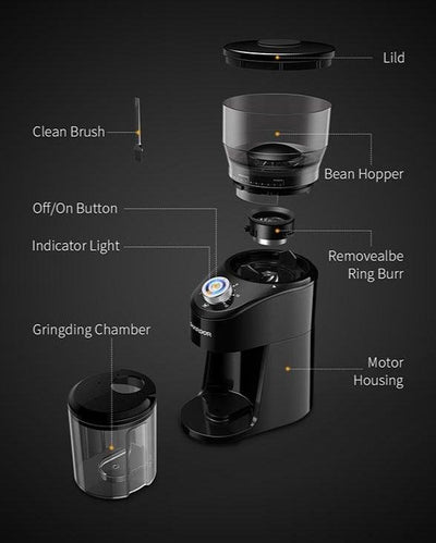 Shardor Cg845b Elektrisk Konisk Kaffekværn - Sort