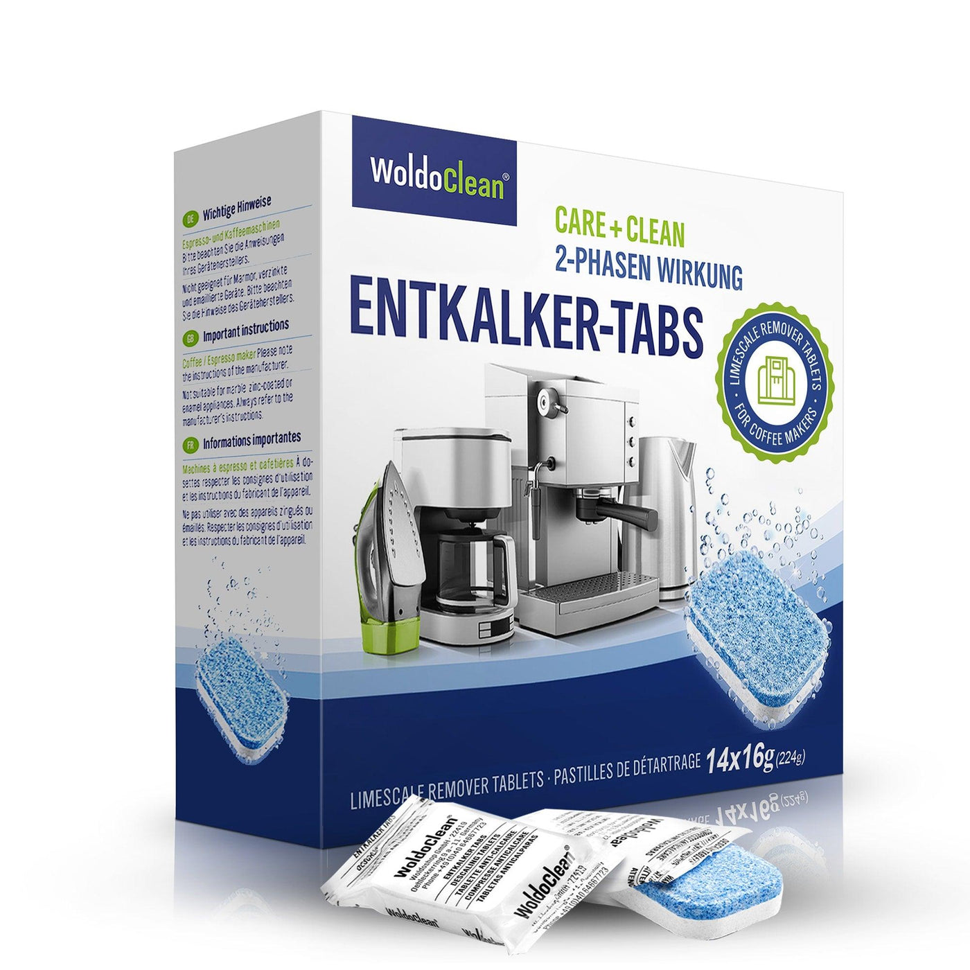 Woldoclean 2-faset Afkalkning Tabs Til Kaffemaskiner - 14 Stk. - Afkalker